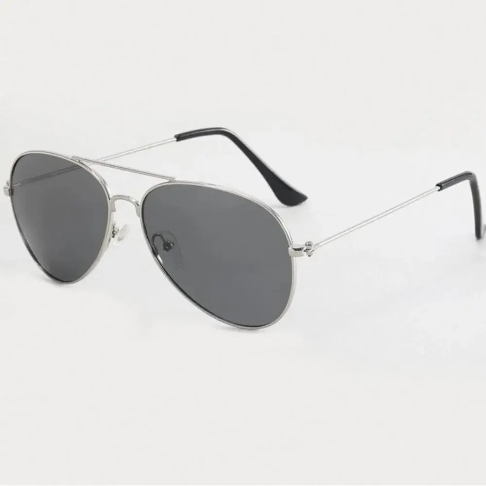 Mens Womens Aviator Silver Frame Sunglasses Grey Gray Lenses Case Included